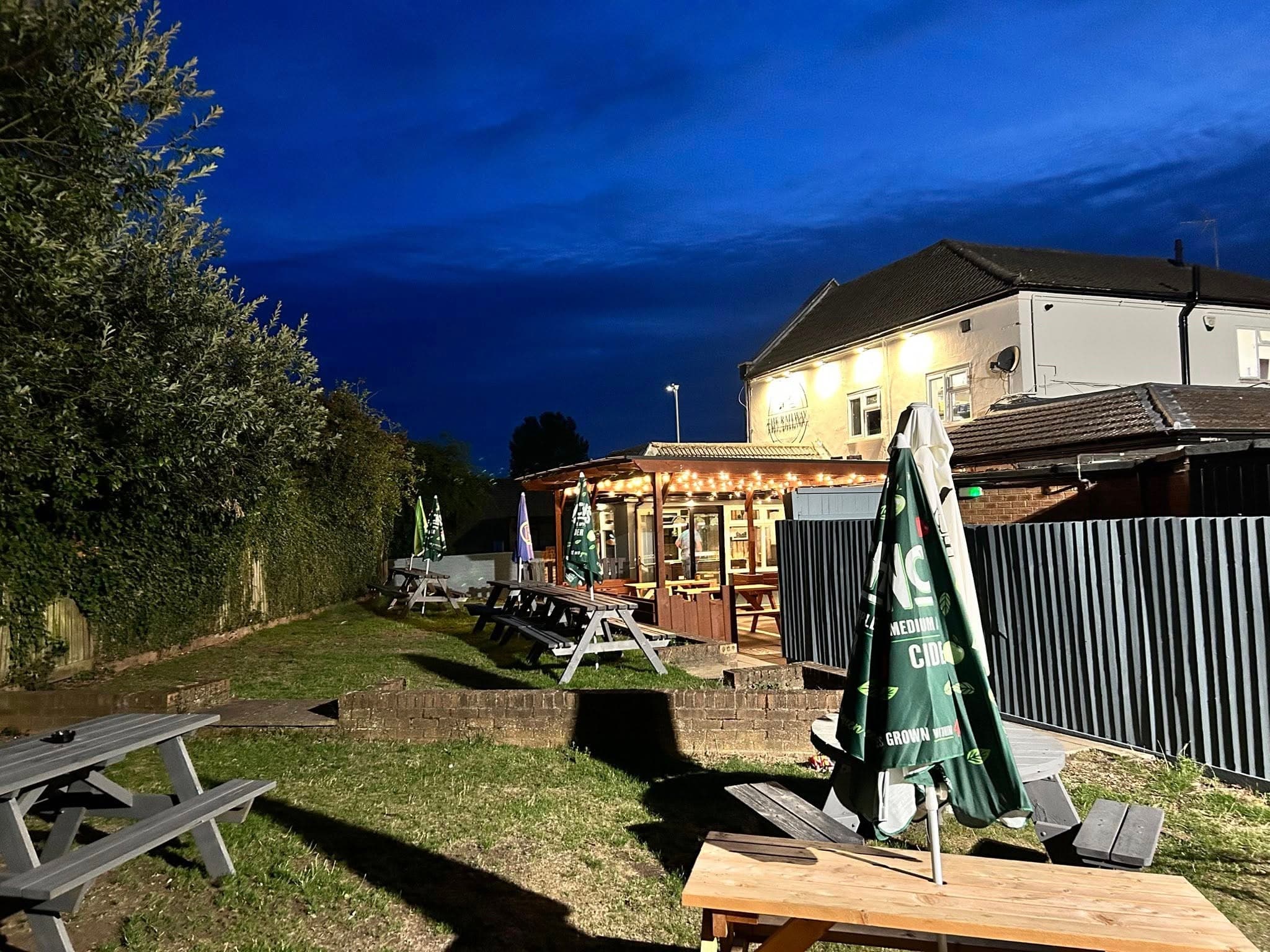 The Railway beer garden at night